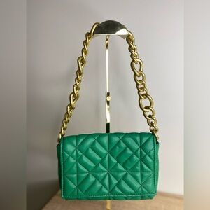 ZARA QUILTED CHAIN STRAP SHOULDER GREEN BAG W DUST BAG NWOT